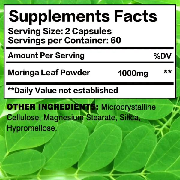 moringa energy & metabolism natural anti inflammatory helps detox, fat burn 120 capsules