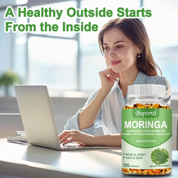 moringa energy & metabolism natural anti inflammatory helps detox, fat burn 120 capsules