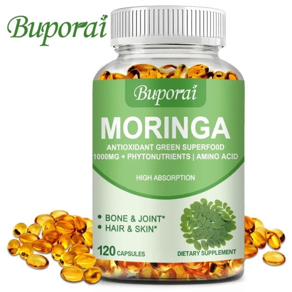 moringa energy & metabolism natural anti inflammatory helps detox, fat burn 120 capsules