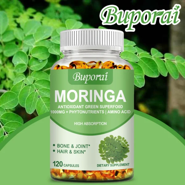 moringa energy & metabolism natural anti inflammatory helps detox, fat burn 120 capsules
