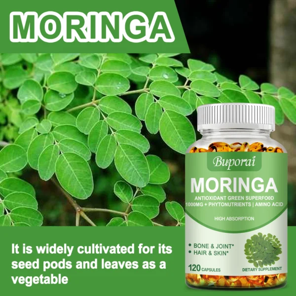 moringa energy & metabolism natural anti inflammatory helps detox, fat burn 120 capsules