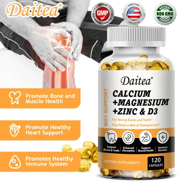 calcium, magnesium, zinc + vitamin d3 for healthy teeth, bones and muscles, heart and nervous system health.
