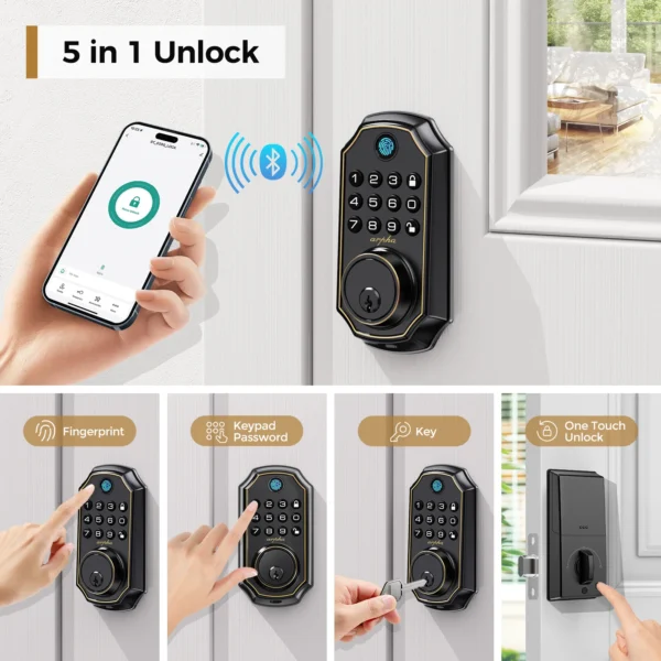 arpha d280 keyless entry door lock 5 in 1 smart fingerprint deadbolt with keypad electronic deadbolt auto lock one touch lock