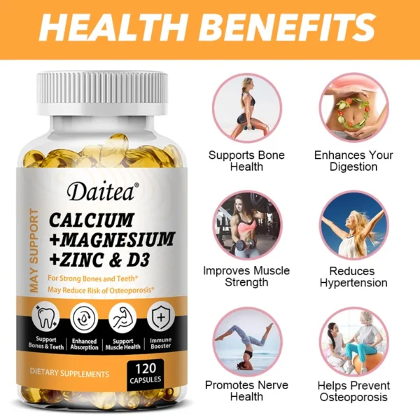 calcium, magnesium, zinc + vitamin d3 for healthy teeth, bones and muscles, heart and nervous system health.