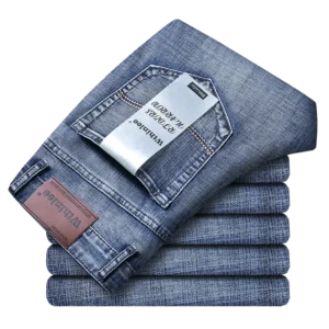 wthinlee new business men's jeans casual straight stretch fashion classic blue black work denim