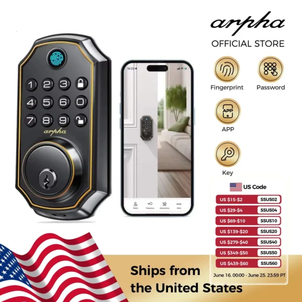 arpha d280 keyless entry door lock 5 in 1 smart fingerprint deadbolt with keypad electronic deadbolt auto lock one touch lock