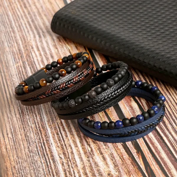 men leather bracelet classic fashion tiger eye beaded multi layer leather bracelet for men jewelry gift