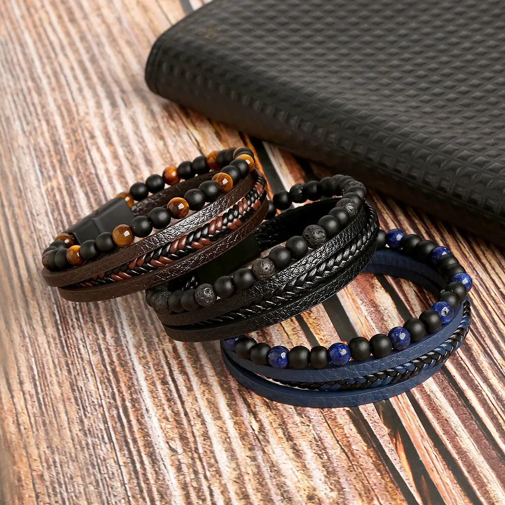 men leather bracelet classic fashion tiger eye beaded multi layer leather bracelet for men jewelry gift men leather bracelet classic fashion tiger eye beaded multi layer leather bracelet for men jewelry gift