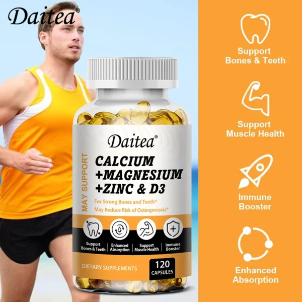 calcium, magnesium, zinc + vitamin d3 for healthy teeth, bones and muscles, heart and nervous system health.