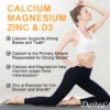 calcium, magnesium, zinc + vitamin d3 for healthy teeth, bones and muscles, heart and nervous system health.