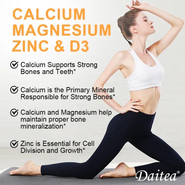 calcium, magnesium, zinc + vitamin d3 for healthy teeth, bones and muscles, heart and nervous system health.