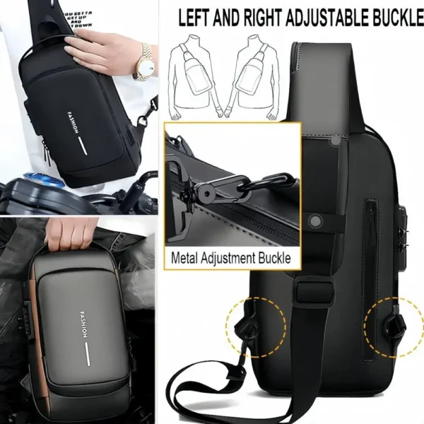 men's anti theft chest bag, fashionable motorcycle and casual sports sloping backpack, durable oxford fabric